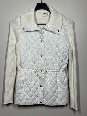 Rafaella Weekend Women's Quilted Knit Jacket Sweater White Ivory Size Small